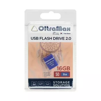 Флешка OltraMax 50, 16 Гб, USB2.0, чт до 15 Мб/с, зап до 8 Мб/с, синяя