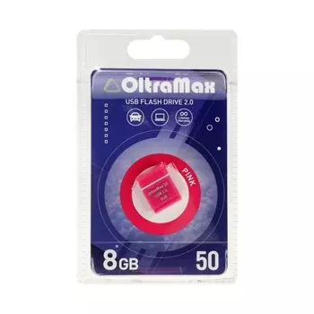 Флешка OltraMax 50, 8 Гб, USB2.0, чт до 15 Мб/с, зап до 8 Мб/с, розовая