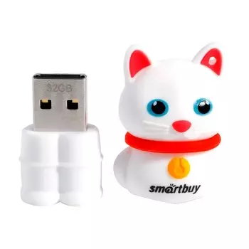 Флешка Smartbuy Wild series "Котенок", 32 Гб, USB 2.0, чт до 25 Мб/с, зап до 15 Мб/с, белая