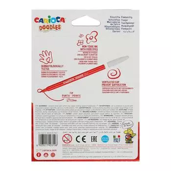 Фломастеры 12 цветов Carioca Doodles, 2.2 мм, супер-яркие, смываемые, картон, европодвес