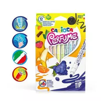 Фломастеры 12 цветов Carioca Perfume, 1,0-4,7 мм, ароматизированные, суперяркие, европодвес