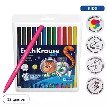 Фломастеры 12 цветов, ErichKrause, "Kids Space Animals" микс