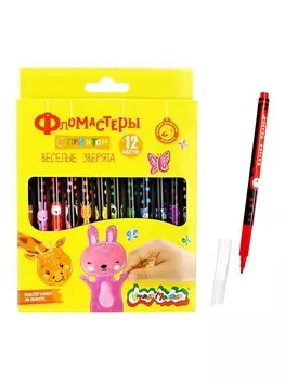 Фломастеры 12 цветов, Каляка-Маляка «Веселые зверята», классические, легкосмываемые, трехгранные
