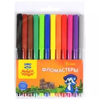 Фломастеры 12 цветов «Мульти-Пульти. Енот в Италии», смываемые, в блистере