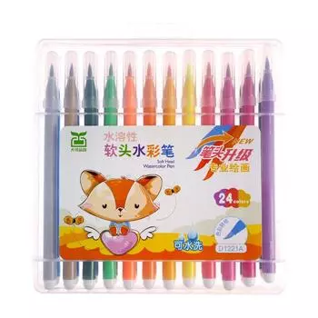 Фломастеры, 24 цвета, кистеобразный наконечник, вентилируемый колпачок, "Кисти"