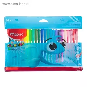 Фломастеры 24 цвета, Maped Color Peps, суперсмываемые, заблокированный пишущий узел, европодвес