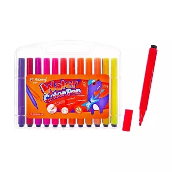 Фломастеры 24 цвета с пулевидным наконечником, в пластиковом пенале Дино МИКС