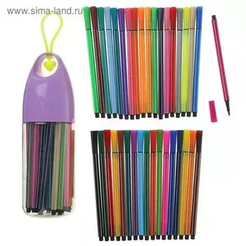 Фломастеры, 36 цветов, в пластиковом тубусе с ручкой, вентилируемый колпачок, МИКС