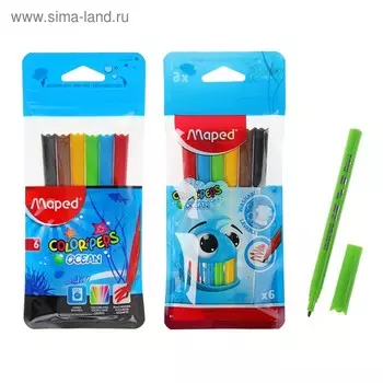 Фломастеры 6 цветов Color Peps Ocean, блокированый пишущий узел, суперсмываемые, микс