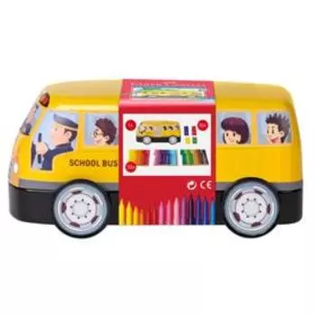 Фломастеры Faber-Castell Connector School Bus + 10 клипов, в металлической коробке, 33 цвета