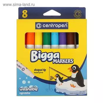 Фломастеры Maxi 8 цветов Centropen "Bigga Markers", 7.5 мм утолщенные, смываемые, картонная упаковка, европодвес