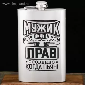 Фляжка «Мужик всегда прав», 300 мл, серебристая