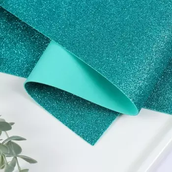 Фоамиран глиттерный 2 мм, 50х50 см, бирюзовый