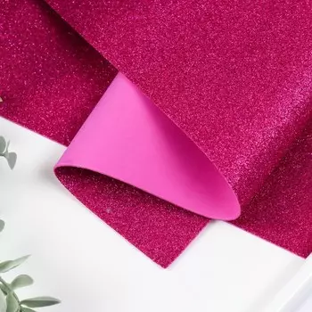 Фоамиран глиттерный 2 мм, 50х50 см, фуксия