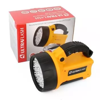 Фонарь аккумуляторный UF3712LED 19LED аккум. 4В 2А.ч 220В/12В пластик. желт. (кор.) Ultr