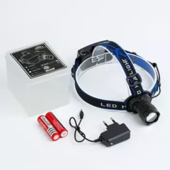 Фонарь налобный аккумуляторный, 1 LED, 3 режима, 5 Вт, 200 Лм, рассеиватель, 11 х 8 х 6 см