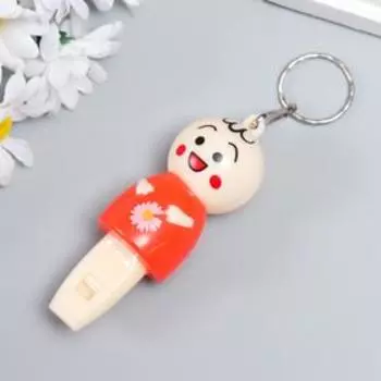 Фонарик свет на кольце+свисток "Человечек в платье" МИКС мигает 7,5х2,5х2,5 см