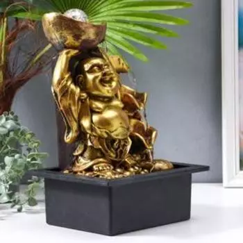 Фонтан настольный от сети "Хотей со слитком золота у фонтана" 36х25х20 см