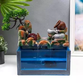 Фонтан настольный от сети, подсветка + аквариум "Бонсай и кувшин" 35х21х28 см