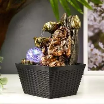 Фонтан настольный с подсветкой «Бронзовый Ганеша и лотосы», от сети, 221313 см