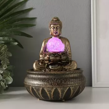 Фонтан настольный с подсветкой «Будда перед лотосом», от сети, 161622 см
