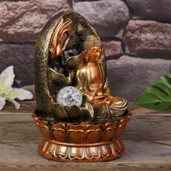 Фонтан настольный от сети, подсветка "Будда с жемчужиной" 28х19,5х19,5 см