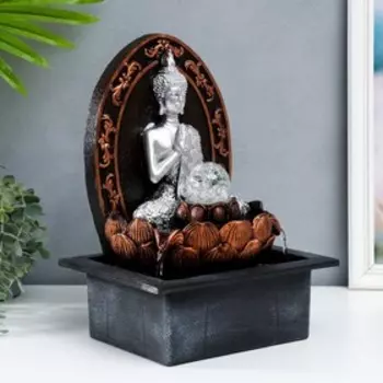 Фонтан настольный с подсветкой «Будда в арке у лотоса», от сети, серебро, 352520 см