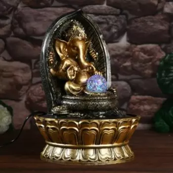 Фонтан настольный от сети, подсветка "Ганеша в пещере" 40х28х28 см
