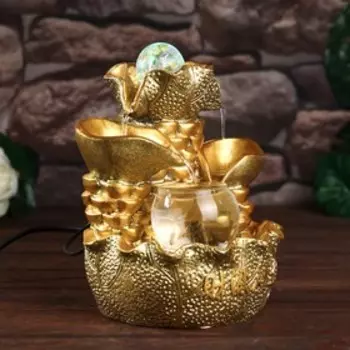 Фонтан настольный с подсветкой «Листья и слитки золота», от сети, золото, 211512 см