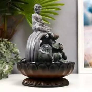 Фонтан настольный с подсветкой «Серый будда на волне», от сети, 342323 см