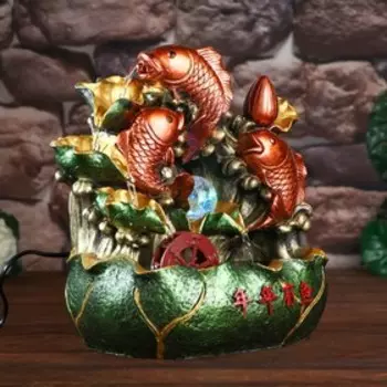 Фонтан настольный от сети, подсветка "Три карпа" 32х29х19 см