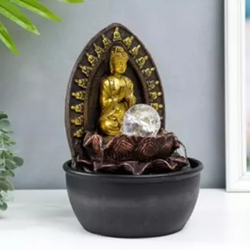Фонтан настольный от сети, подсветка "Верховный Будда в арке у лотоса" 28х19х19 см