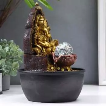 Фонтан настольный от сети "Золотой Ганеша у арки с монетами" 29х19х19 см