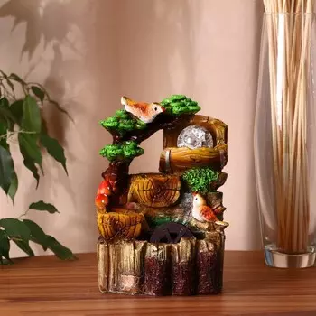 Фонтан "Птички на бревнах" 10х14х19 см (с подсветкой)