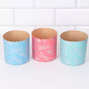 Форма бумажная для кулича "Бабочки и Стрекозы" 90 х 90 мм, (фасовка 2000 шт)