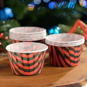 Форма бумажная "Маффин", новогодние полоски, 5 х 4 см