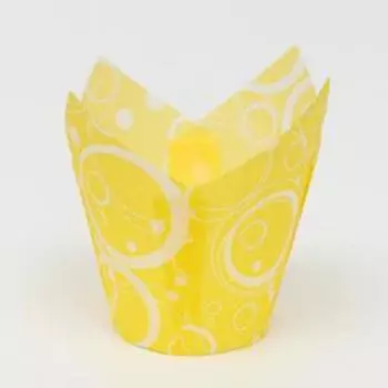 Форма бумажная "Тюльпан", жёлтый с белыми кольцами, 5 х 8 см