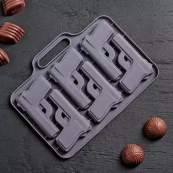 Форма для шоколада Доляна «Пистолет», силикон, 18.713.4 см, 6 ячеек (7.55.1 см), тёмно-серая