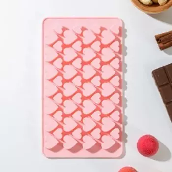 Форма для конфет и шоколада Доляна «Сердечки», силикон, 19.511.5 см, 56 ячеек (22/1.51.5 см), розовая