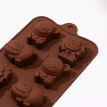 Форма для украшений Доляна «Зоопарк», силикон, 2110.5 см, 8 ячеек (3.93.5 см), коричневая