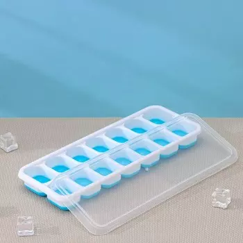 Форма для льда с крышкой Доляна, пластик, 259,52,5 см, 14 ячеек (432 см), голубая