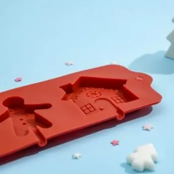 Форма для леденцов новогодняя Доляна «Дом для имбирного пряника», силикон, 3191 см, 4 ячейки, с палочками, красная