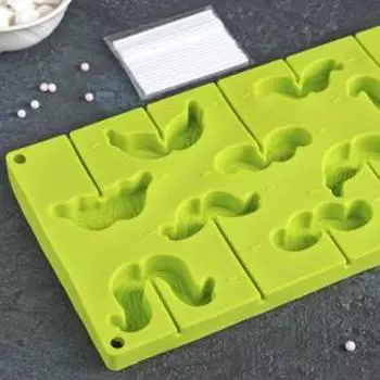 Форма силиконовая для леденцов Доляна «Усы», 28,5162 см, 10 ячеек, с палочками, цвет МИКС