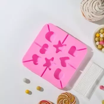 Форма силиконовая для леденцов «Морской берег», 12,512,51,5 см, 8 ячеек, с палочками, цвет МИКС