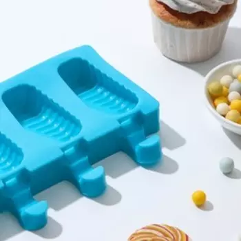 Форма для мороженого Доляна «Эскимо в глазури», силикон, 18.512.32.5 см, 4 ячейки, синяя