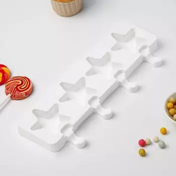 Форма для мороженого Доляна «Звезда», силикон, 28.510.52 см, 4 ячейки, белая