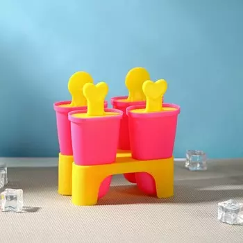 Форма для мороженого Доляна «Симпл», 4 ячейки, пластик, розовая, жёлтая