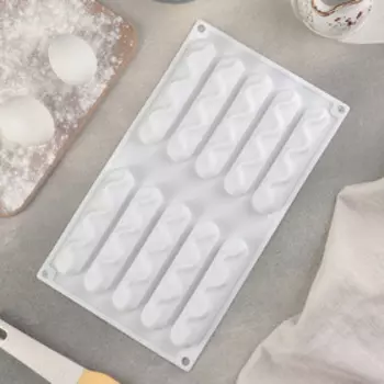 Форма для муссовых десертов и выпечки Доляна «Андулетт», 30×17,2×2 см, 10 ячеек, 11,5×2,5 см, цвет белый