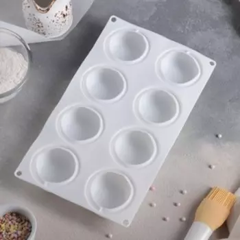 Форма для муссовых десертов и выпечки Доляна «Пуэнти», 30×18 см, 8 ячеек, 6,6×6,6×3 см, цвет белый