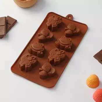 Форма для шоколада Доляна «Насекомые», силикон, 2211.52 см, 8 ячеек, коричневая